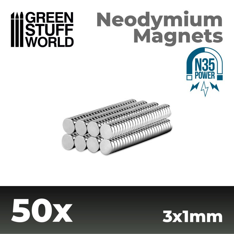 Green Stuff World - Neodymium Magnets 3x1mm - 50 units (N35)
