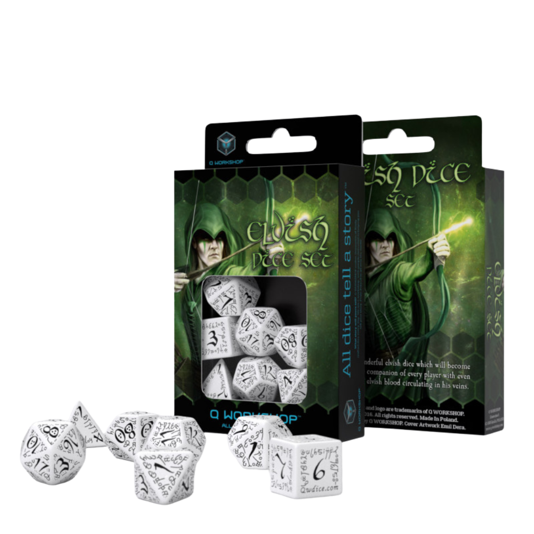 Q Workshop - Elvish White & Black Dice Set (7)