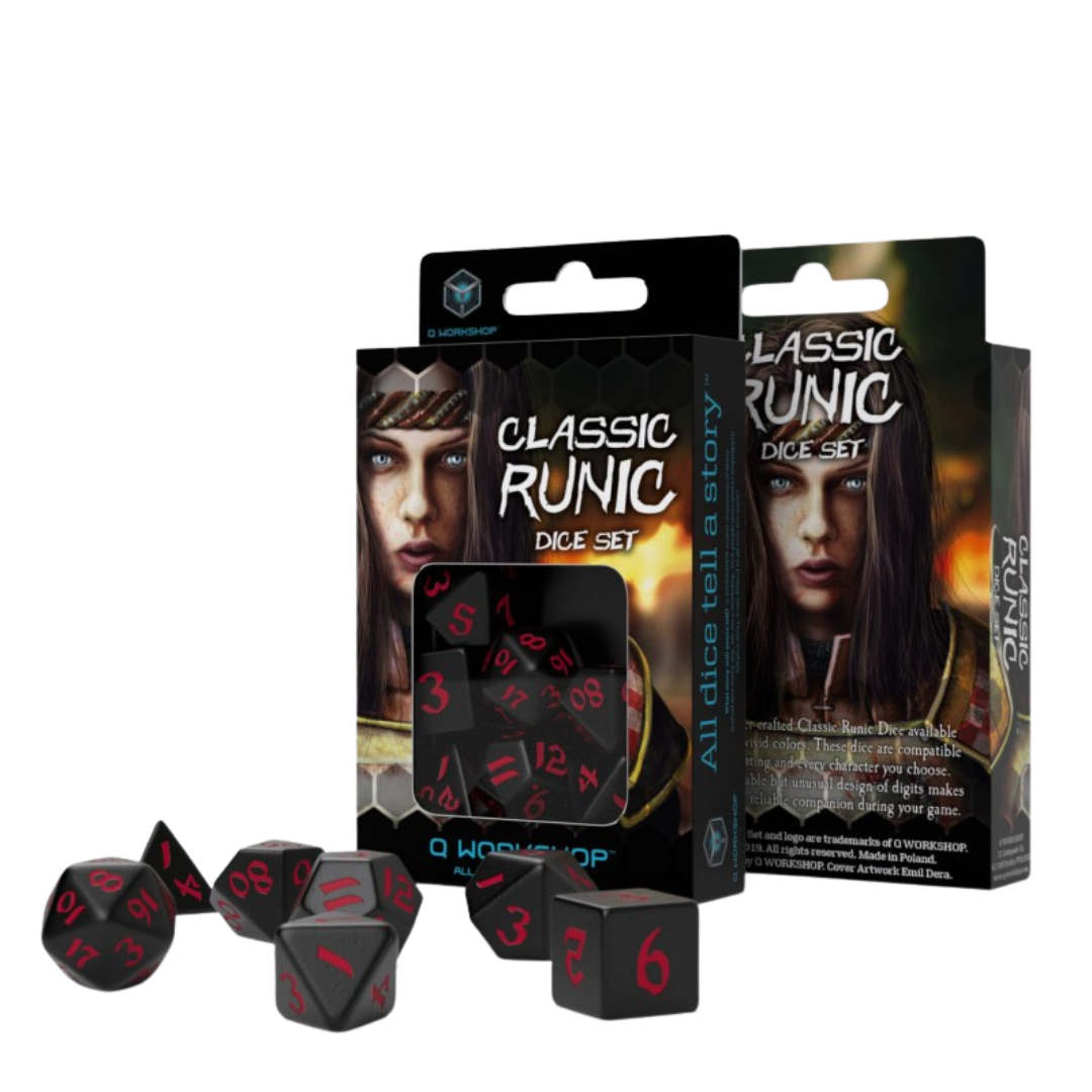 Q Workshop - Classic Runic Black & Red Dice Set (7)