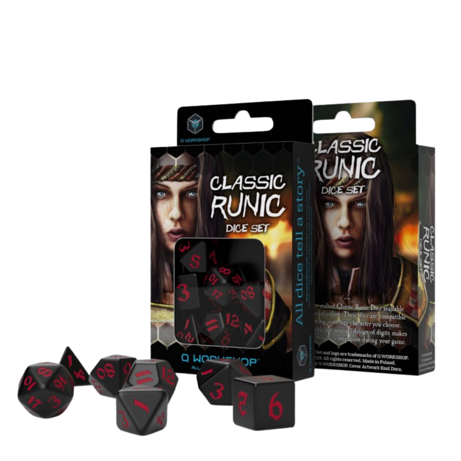 Q Workshop - Classic Runic Black & Red Dice Set (7)