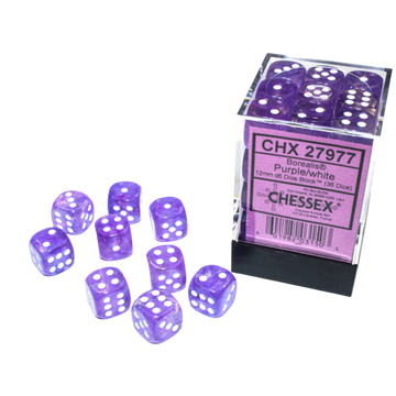Chessex Dice Block: Borealis Purple w/white Luminary - 12mm D6 (36)