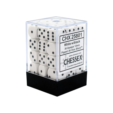 Chessex Dice Block: Opaque White w/black - 12mm D6 (36)