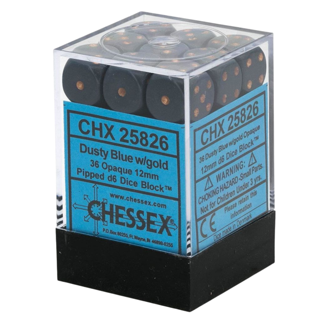 Chessex Dice Block: Opaque Dusty Blue w/copper - 12mm D6 (36)