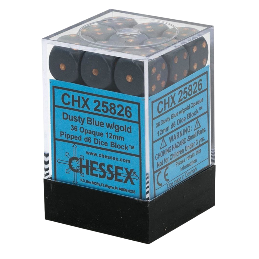 Chessex Dice Block: Opaque Dusty Blue w/copper - 12mm D6 (36)