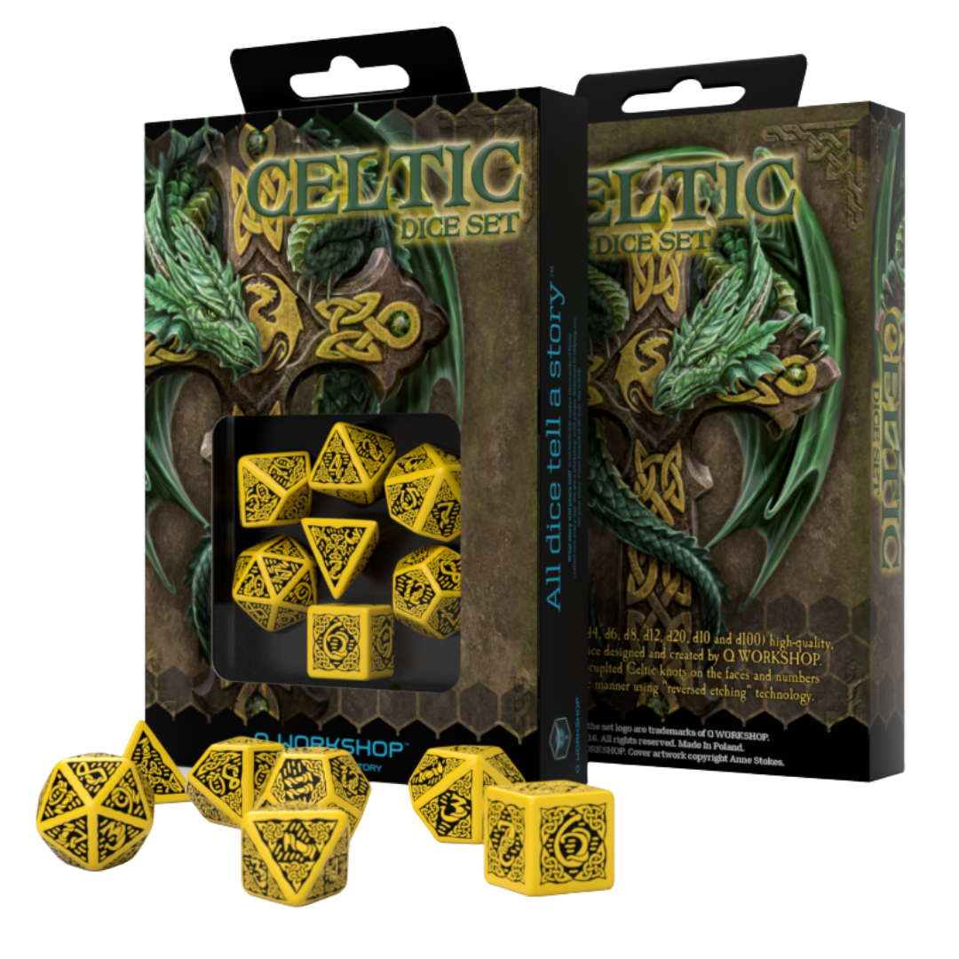 Q Workshop - Celtic 3D Revised Yellow & Black Dice Set (7)