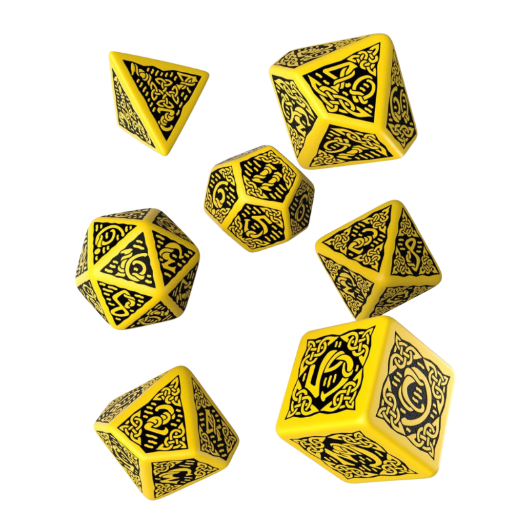 Q Workshop - Celtic 3D Revised Yellow & Black Dice Set (7)