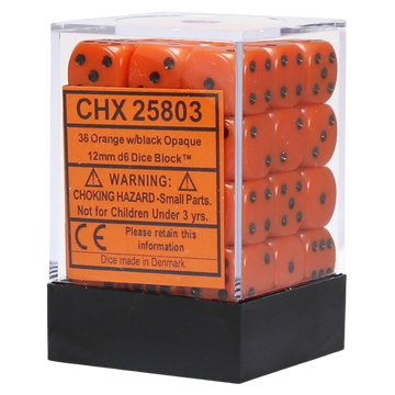 Chessex Dice Block: Orange w/black - 12mm D6 (36)