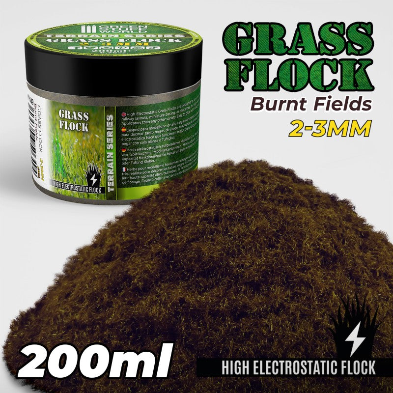 Green Stuff World - Static Grass Flock 2-3mm - BURNT FIELDS - 200 ml